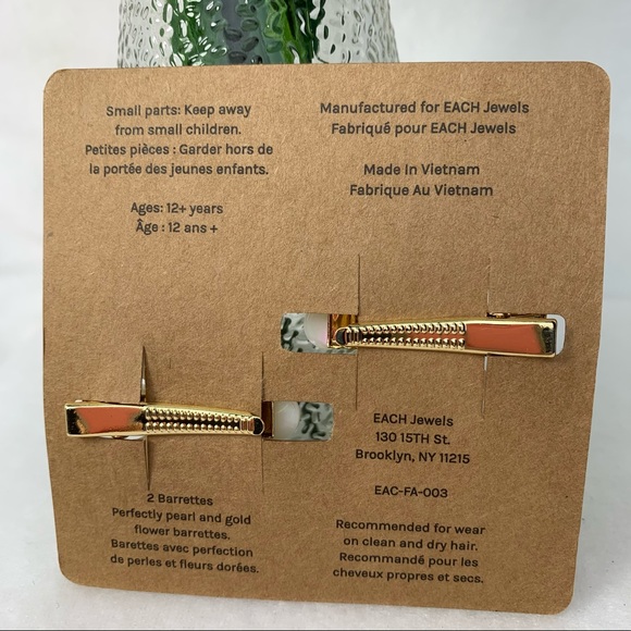 Each Jewels Barrettes Pair Pearl/Gold Flower NWT - Picture 3 of 3